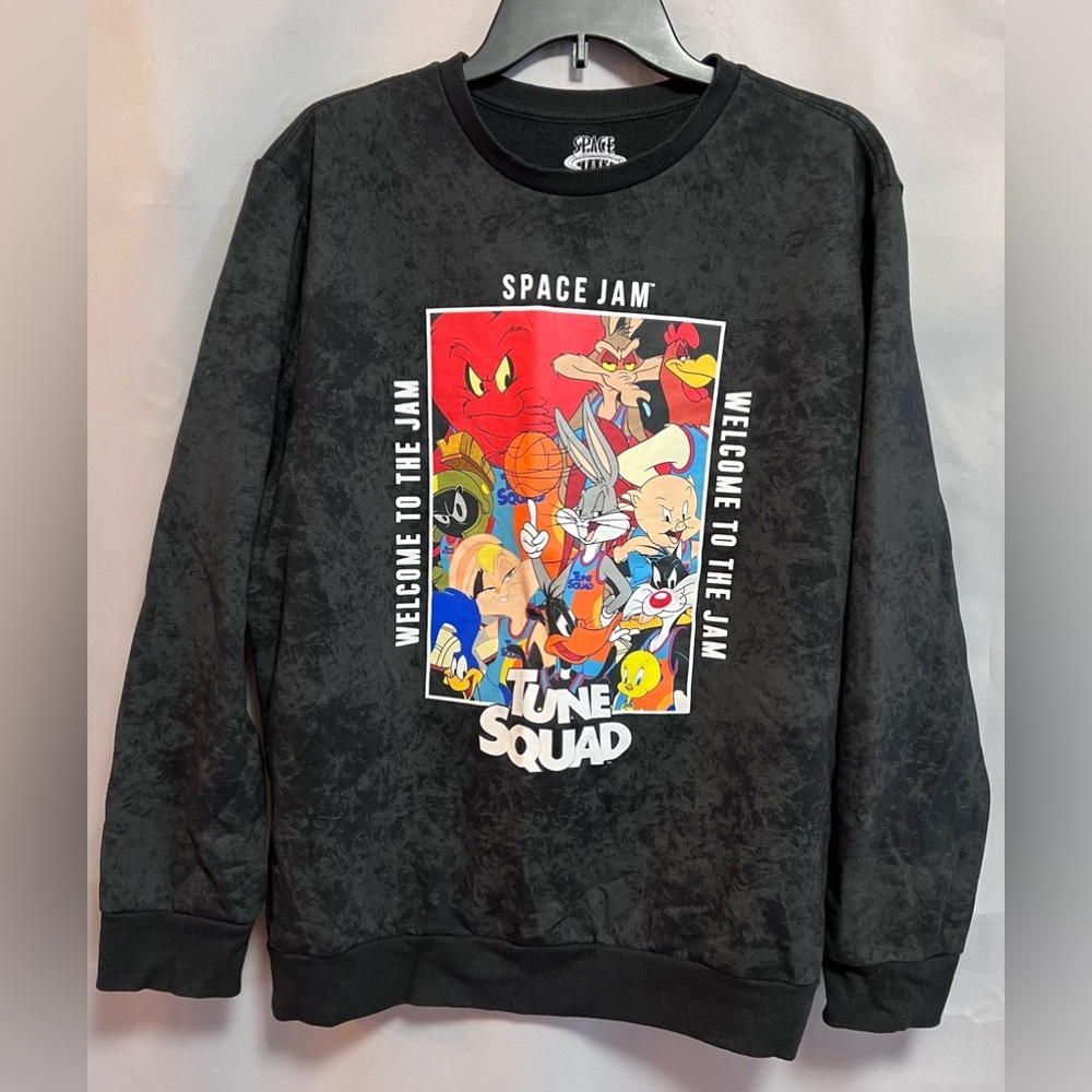 Space Jam Looney Tunes Sweatshirt Mens Large Black Graphic Logo TuneSquad Sz L